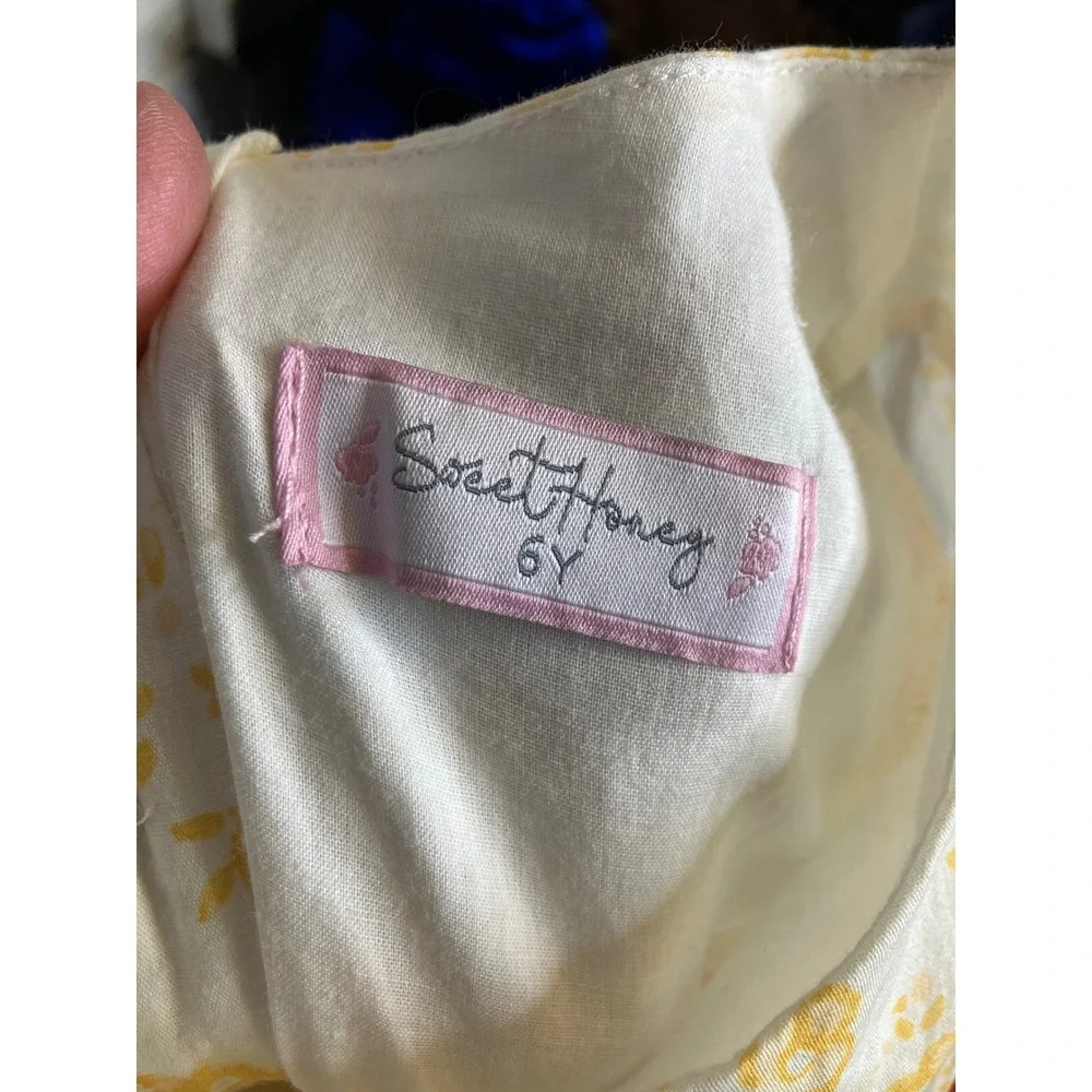 Sweet honey ivory & yellow floral dress long‎ sleeve girls size 6Y 100% cotton